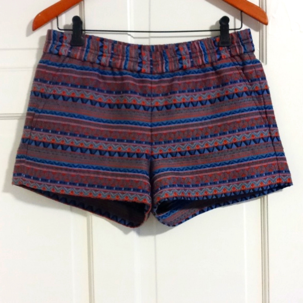💙J. Crew💙 - Blue/Red Jacquard Aztec Print Elastic Waist Short